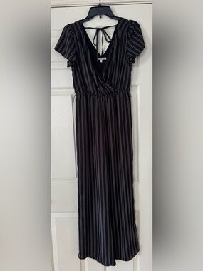 Charlotte Russe Black Pinstripe Wrap Jumpsuit small no belt
